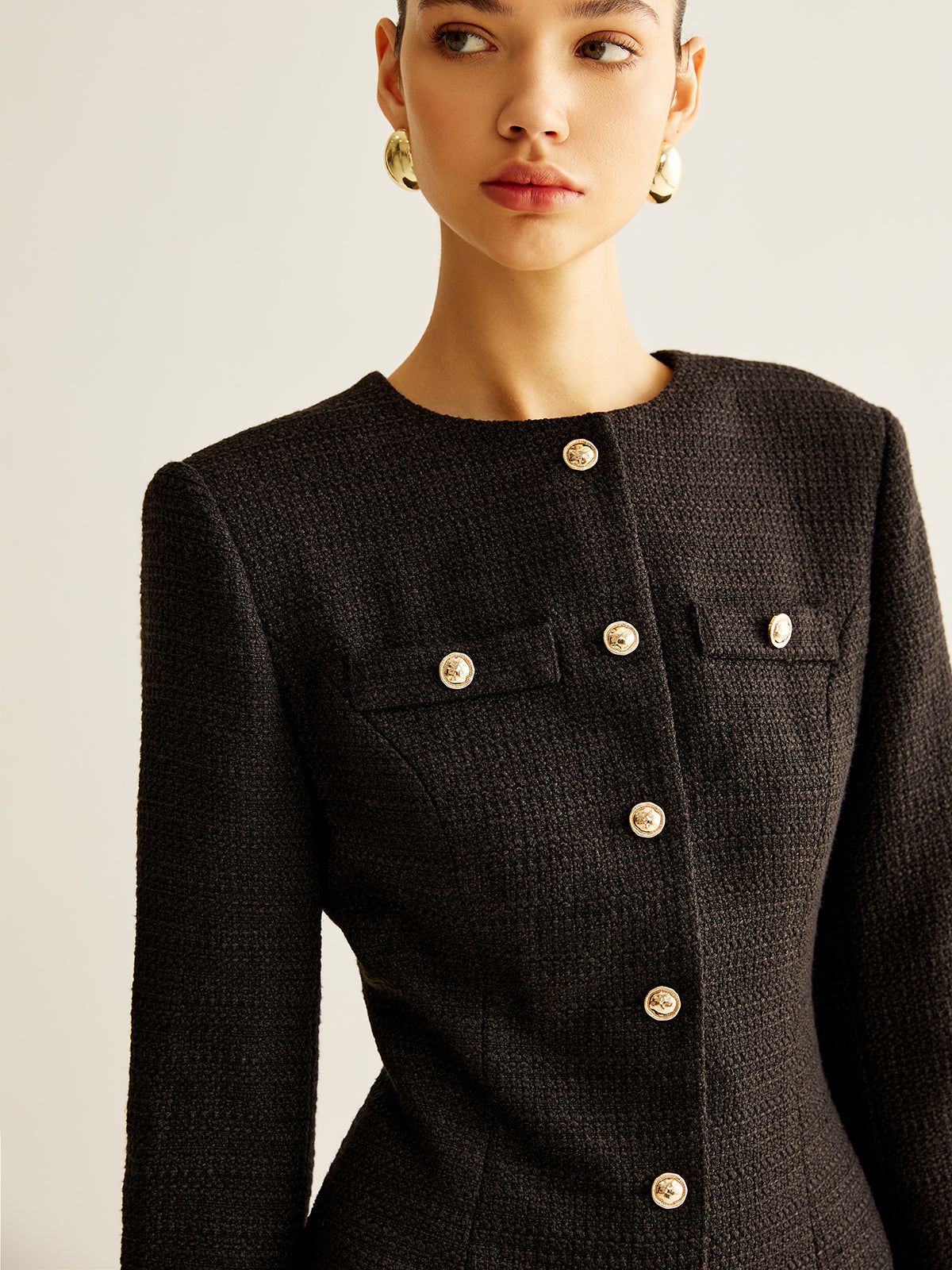 Clara | Elegantes Tweed-Kleid mit Faltenärmel