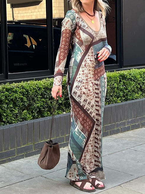 Lena | Boheme Bedrucktes, schmales Jersey-Kleid