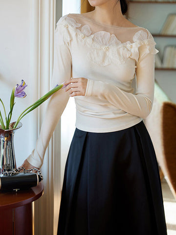 Anna | Florales, geripptes Slim T-Shirt