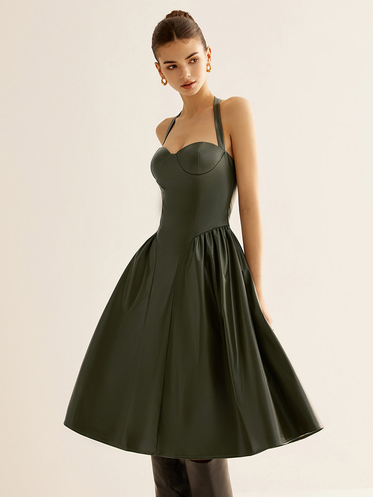 Sofia | Plissiertes PU-Leder Cami Kleid