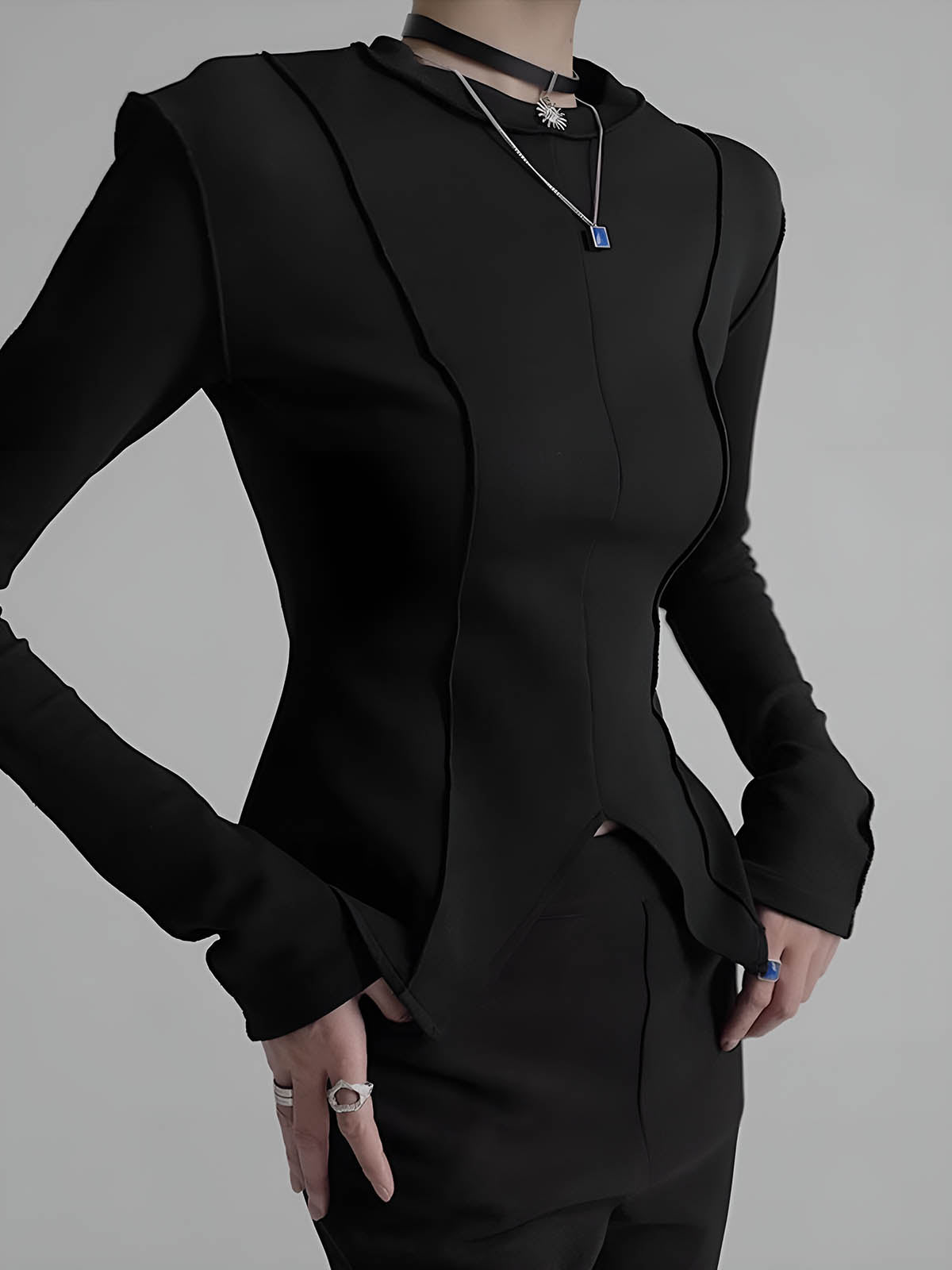 Johanna | Elegante Piping Slim Jersey Bluse