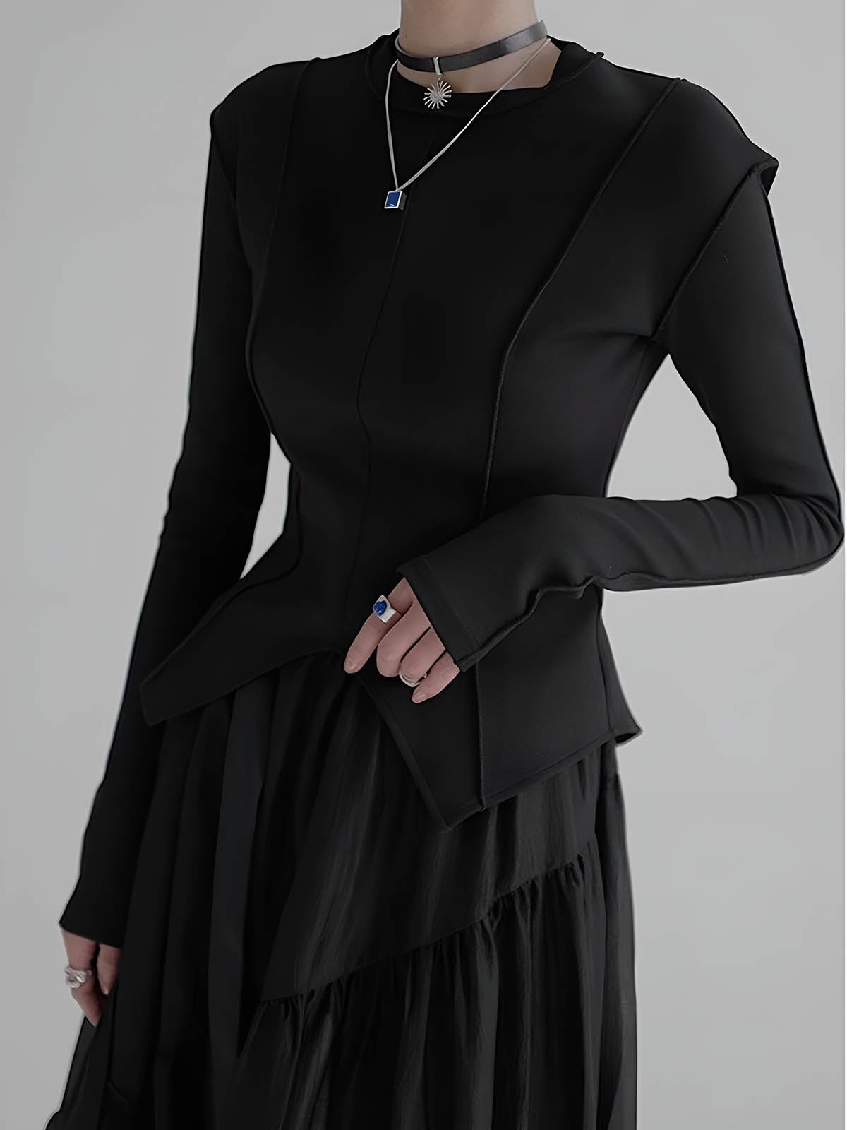 Johanna | Elegante Piping Slim Jersey Bluse