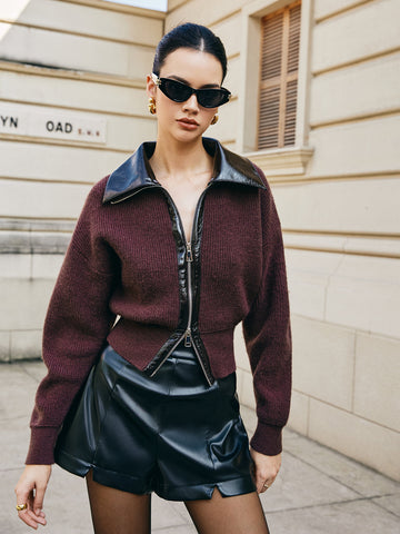 Maxine | Trendiges Color Block Stricktop mit Zipper