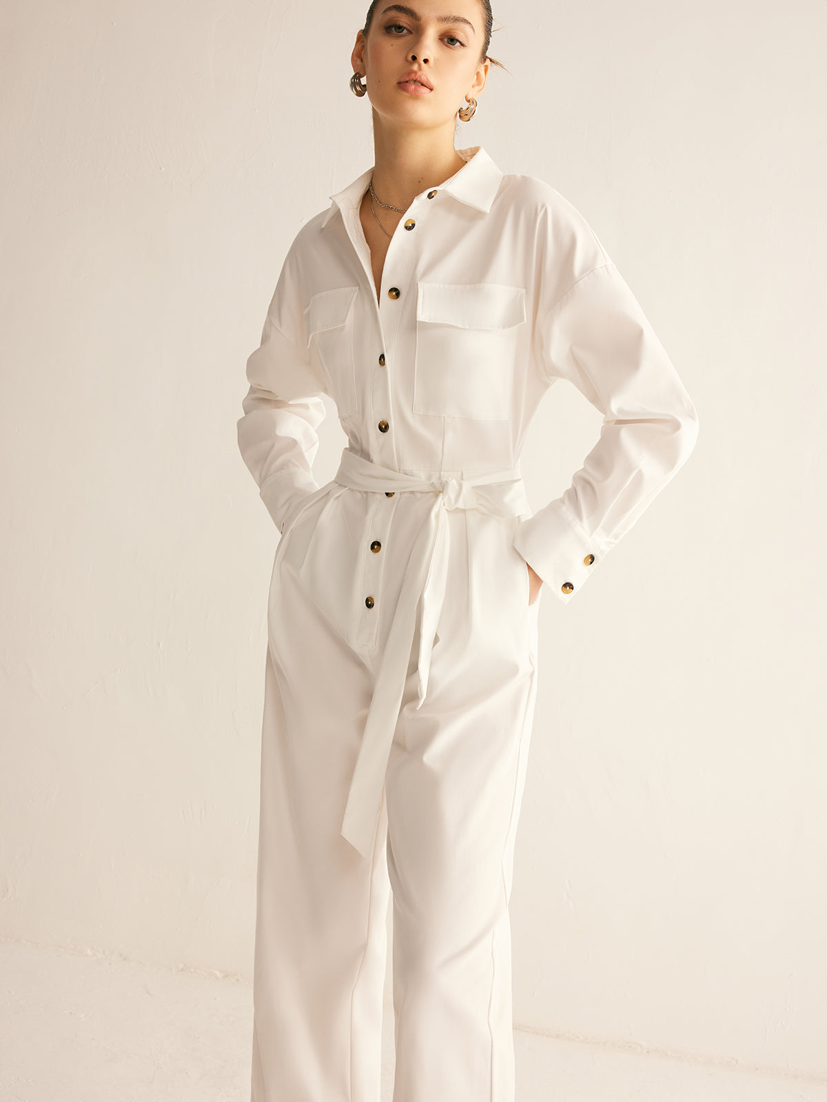 Felix | Minimalistischer Button Polo Jumpsuit mit Gürtel