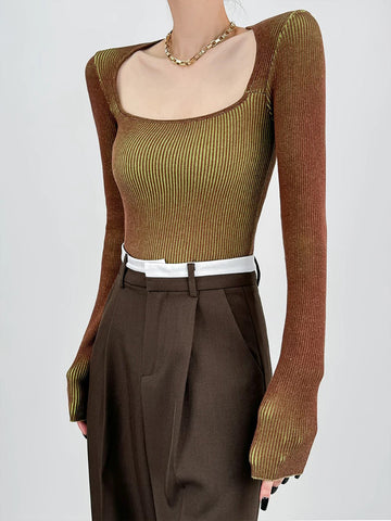 Leonie | Ombre Strickoberteil mit quadratischem Ausschnitt