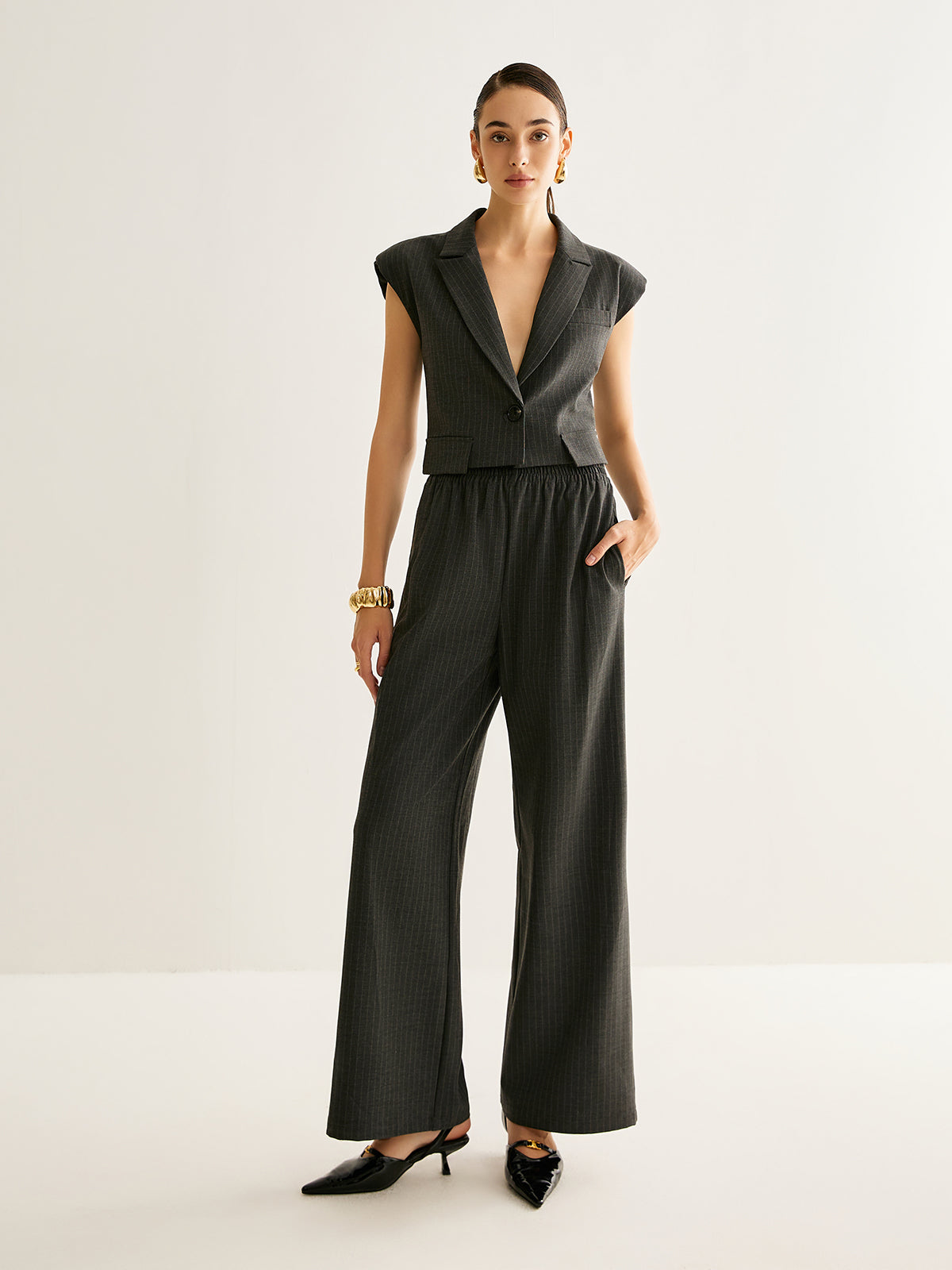 Tobias | V-Ausschnitt Streifenknopf-Weste