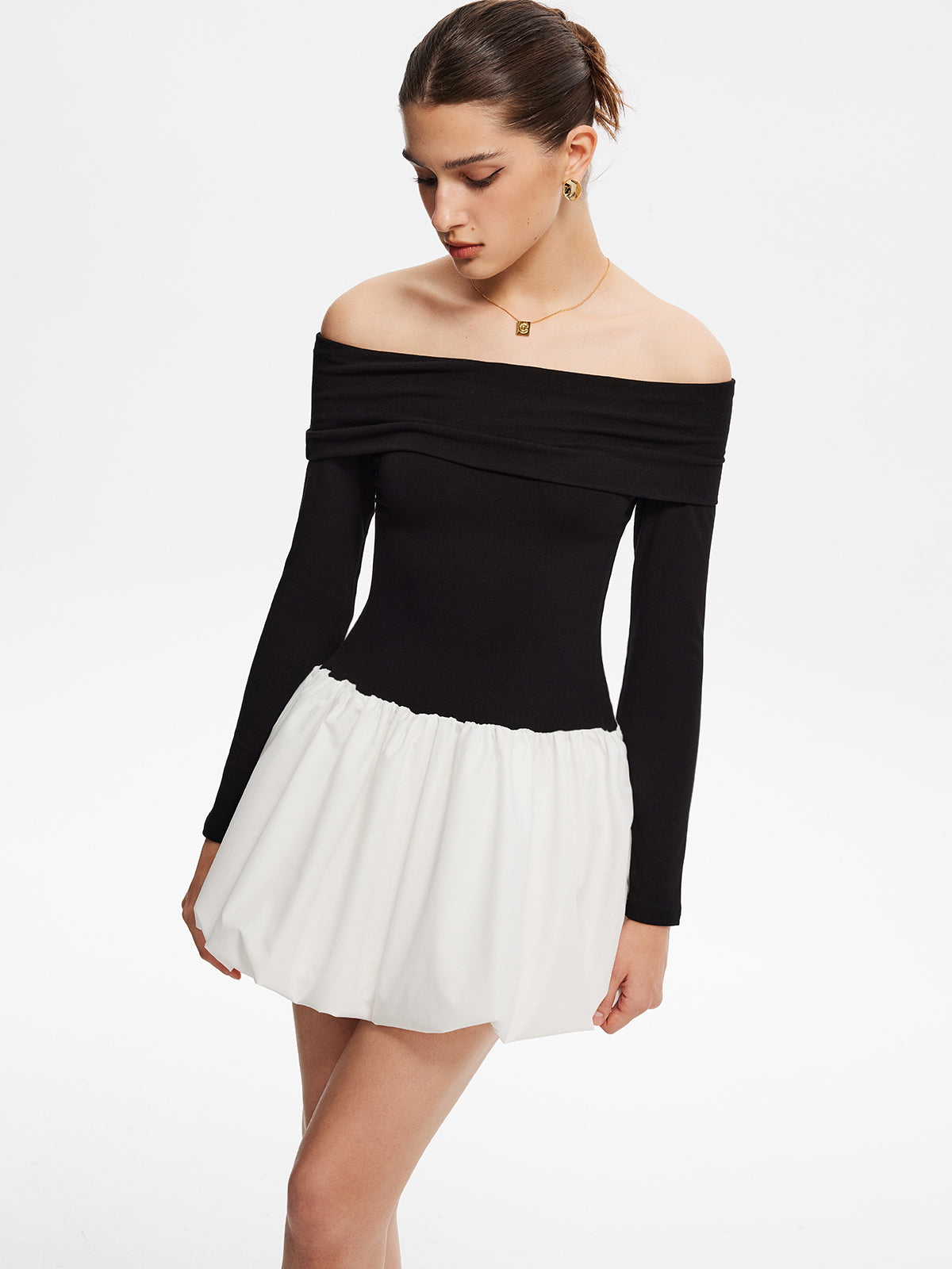 Leni Kleid | Modisches Off-Shoulder Bubble Kleid