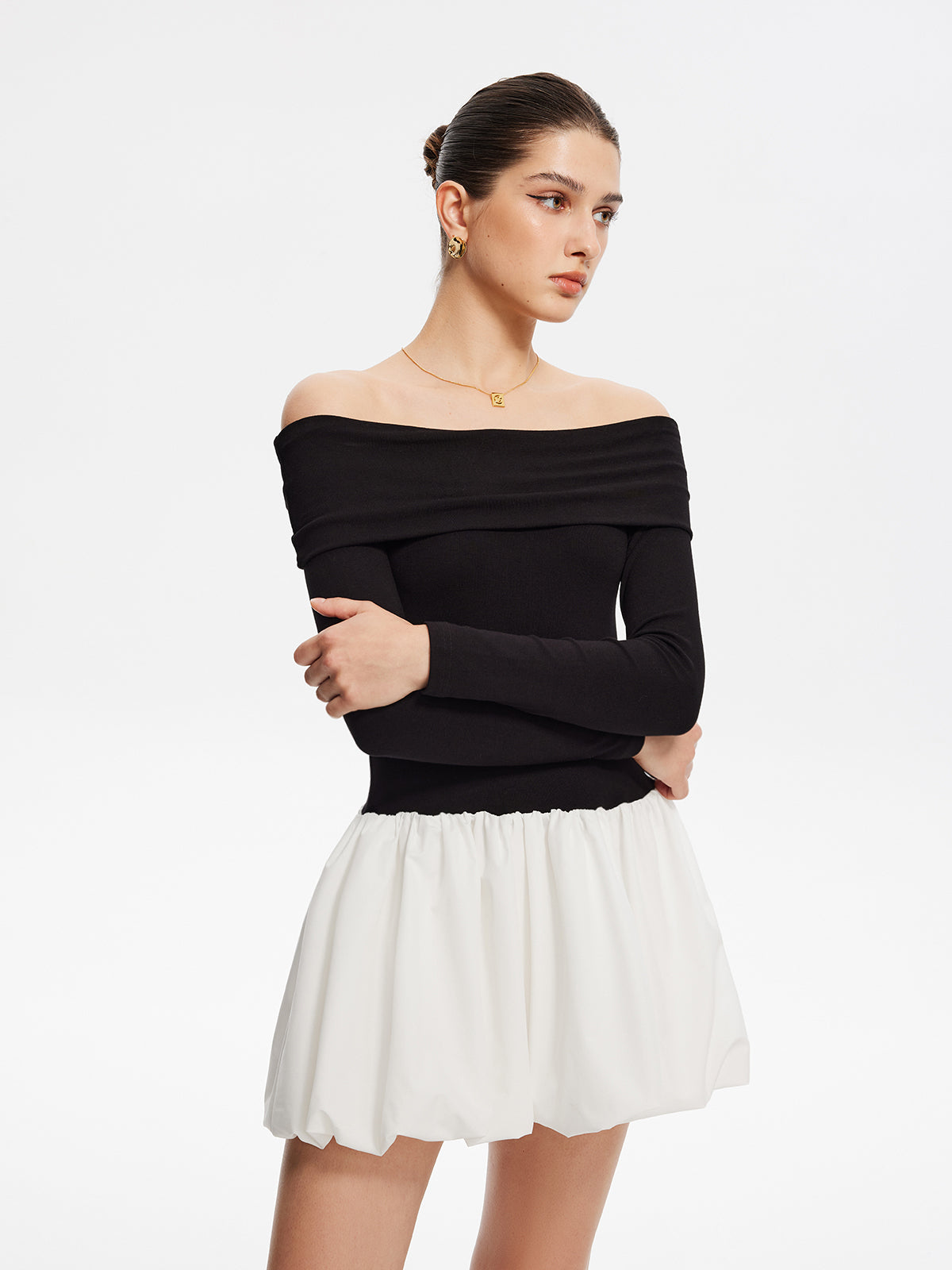 Leni Kleid | Modisches Off-Shoulder Bubble Kleid