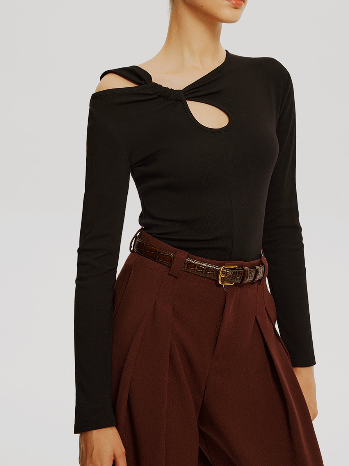 Mia | Asymmetrisches geknotetes Jersey-Top
