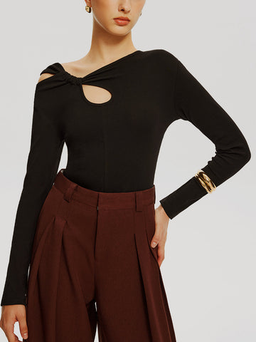 Mia | Asymmetrisches geknotetes Jersey-Top