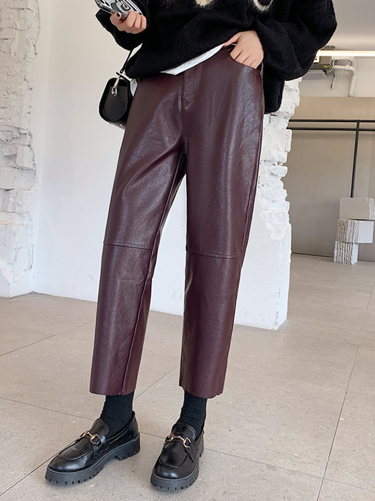 Laura | Kunstleder Cropped Pants