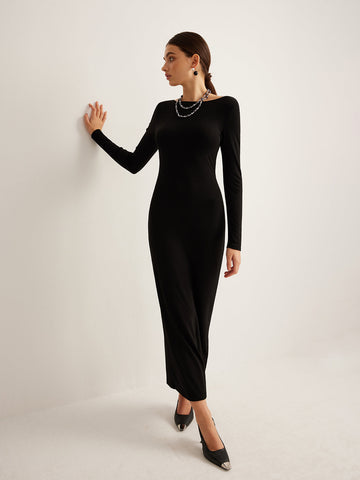 Clara | Elegantes Strickkleid mit offenem Rücken und Schleife