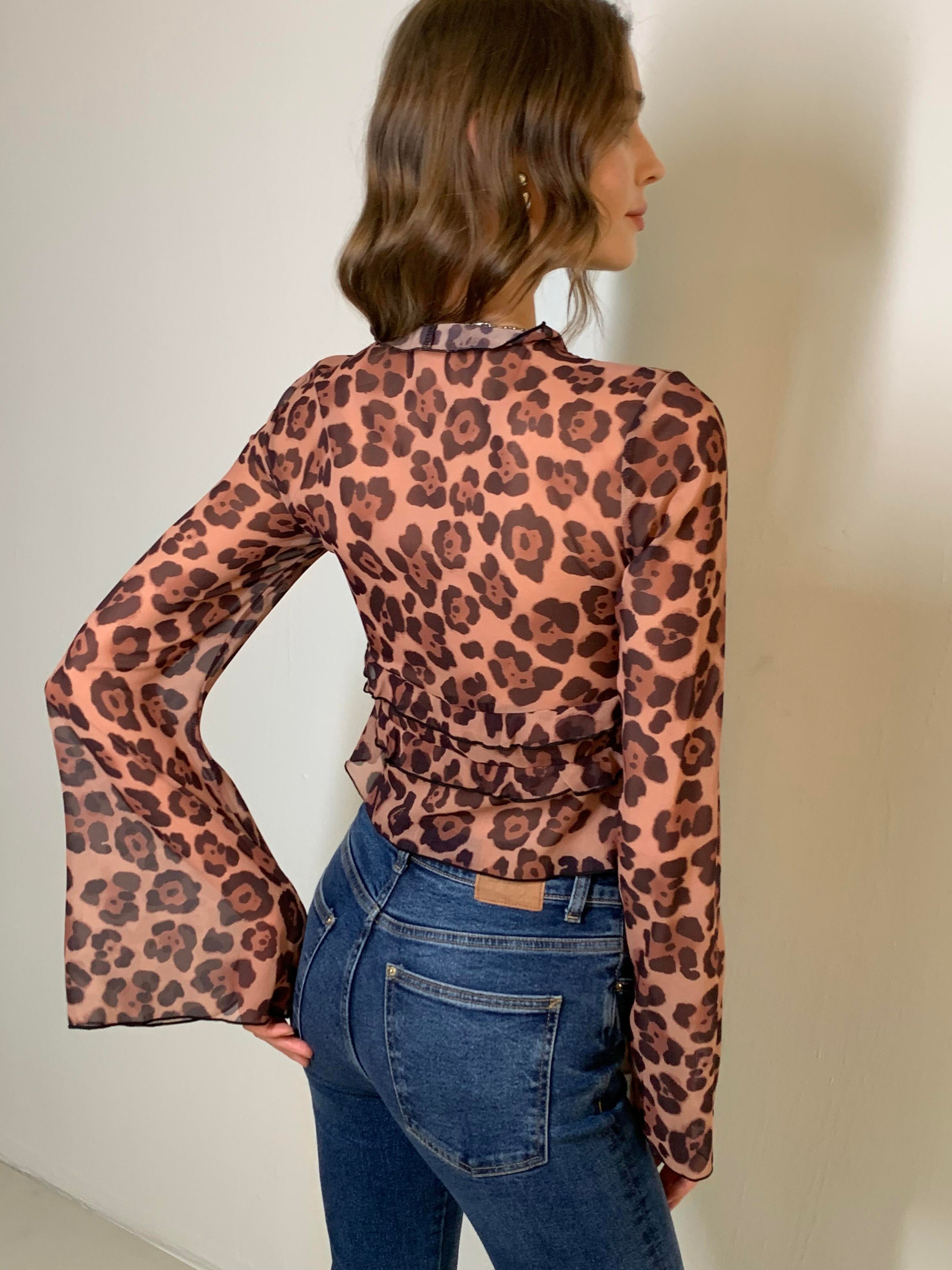 Verführerischer Charme | Leopardenmuster Semi-Transparentes Rüschenshirt