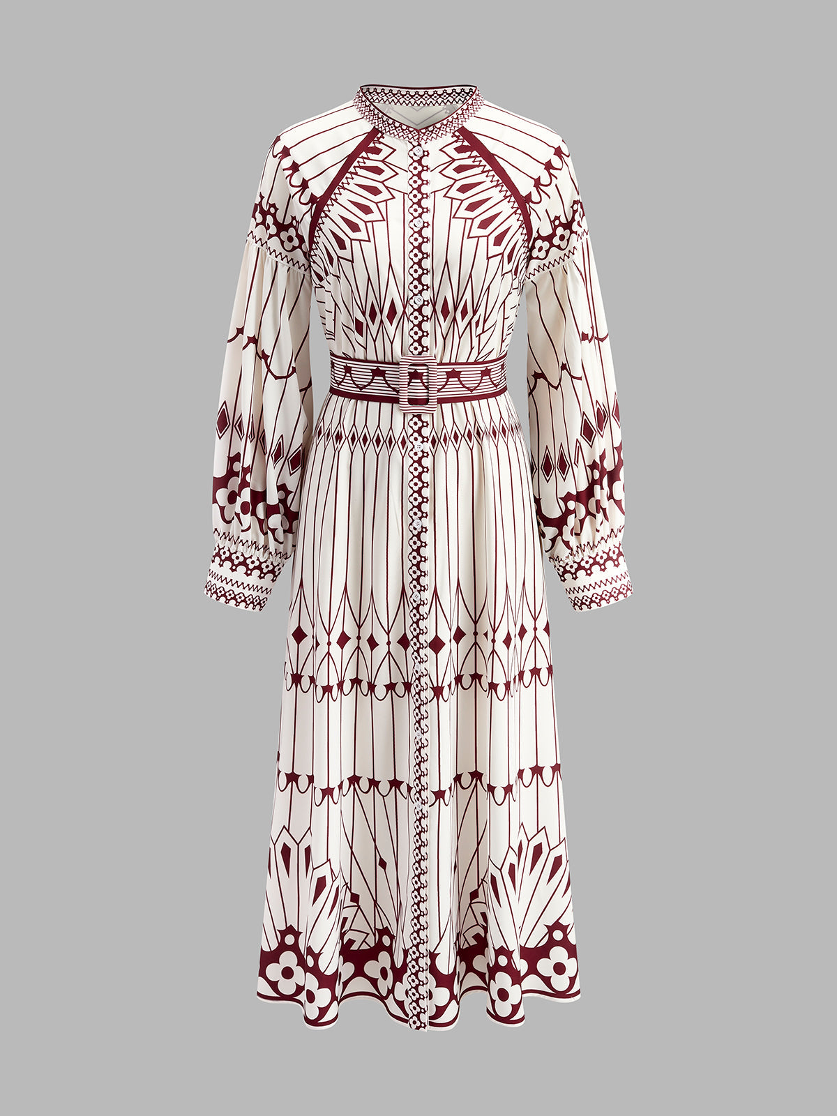 Sofia | Elegantes Boheme Kleid mit Standkragen und Split-Details