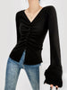 Anna | Elegantes Faltenstricktop mit Knopfdetails