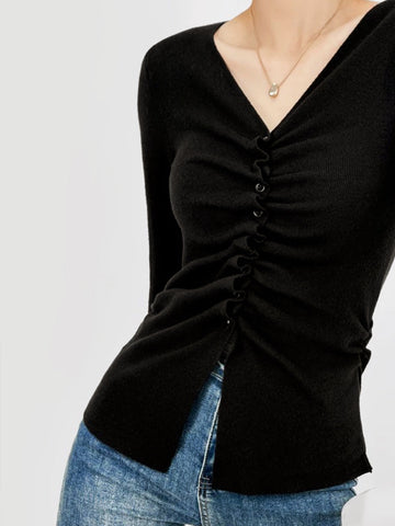 Anna | Elegantes Faltenstricktop mit Knopfdetails