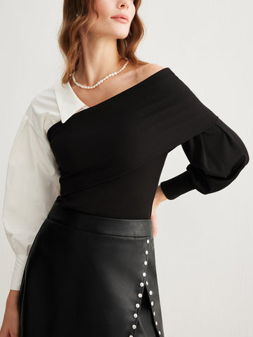 Tim | Modernes Zweifarbiges Cold-Shoulder T-Shirt