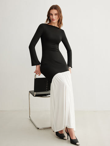 Clara | Zweifarbige Chiffon-Jersey-Faltenkleid