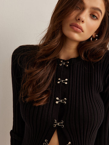 Leonie | Skinny Strickoberteil mit Hakenfront