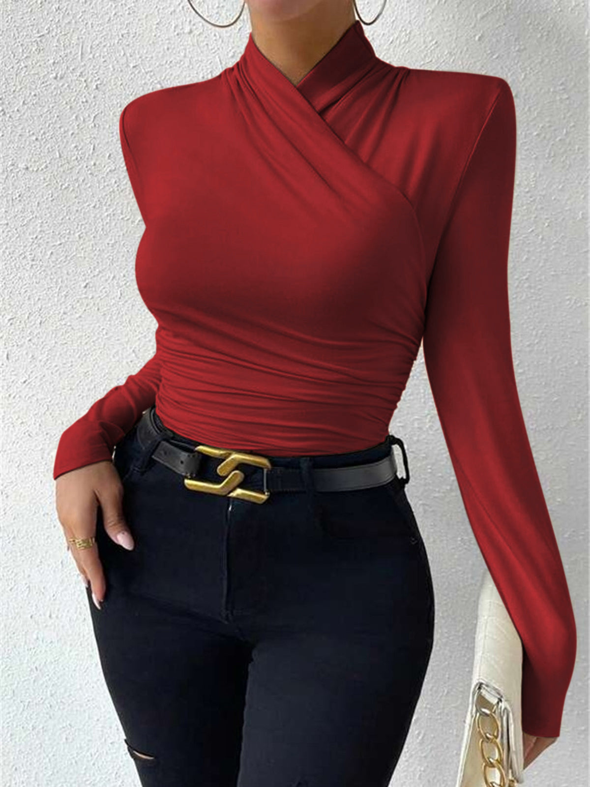 Lara | Elegantes T-Shirt mit Crossover-Kragen
