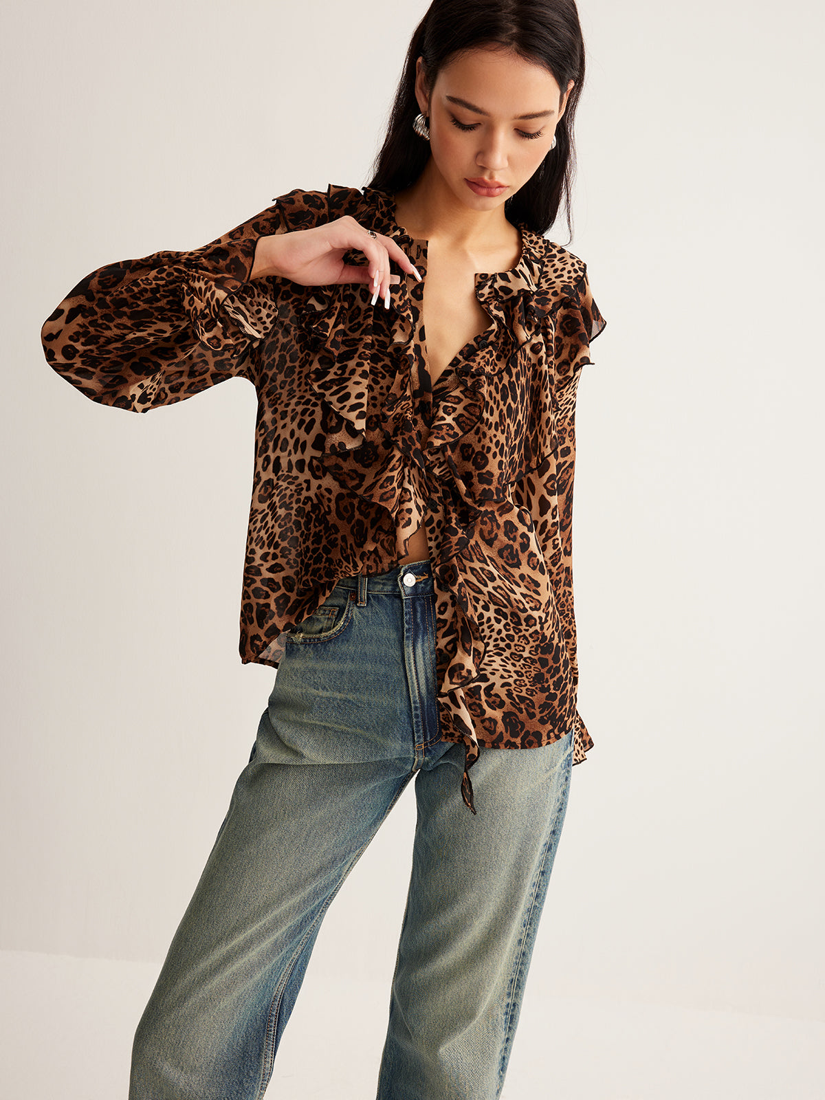 Leonie | Leopard gemustertes Ruffle-Shirt