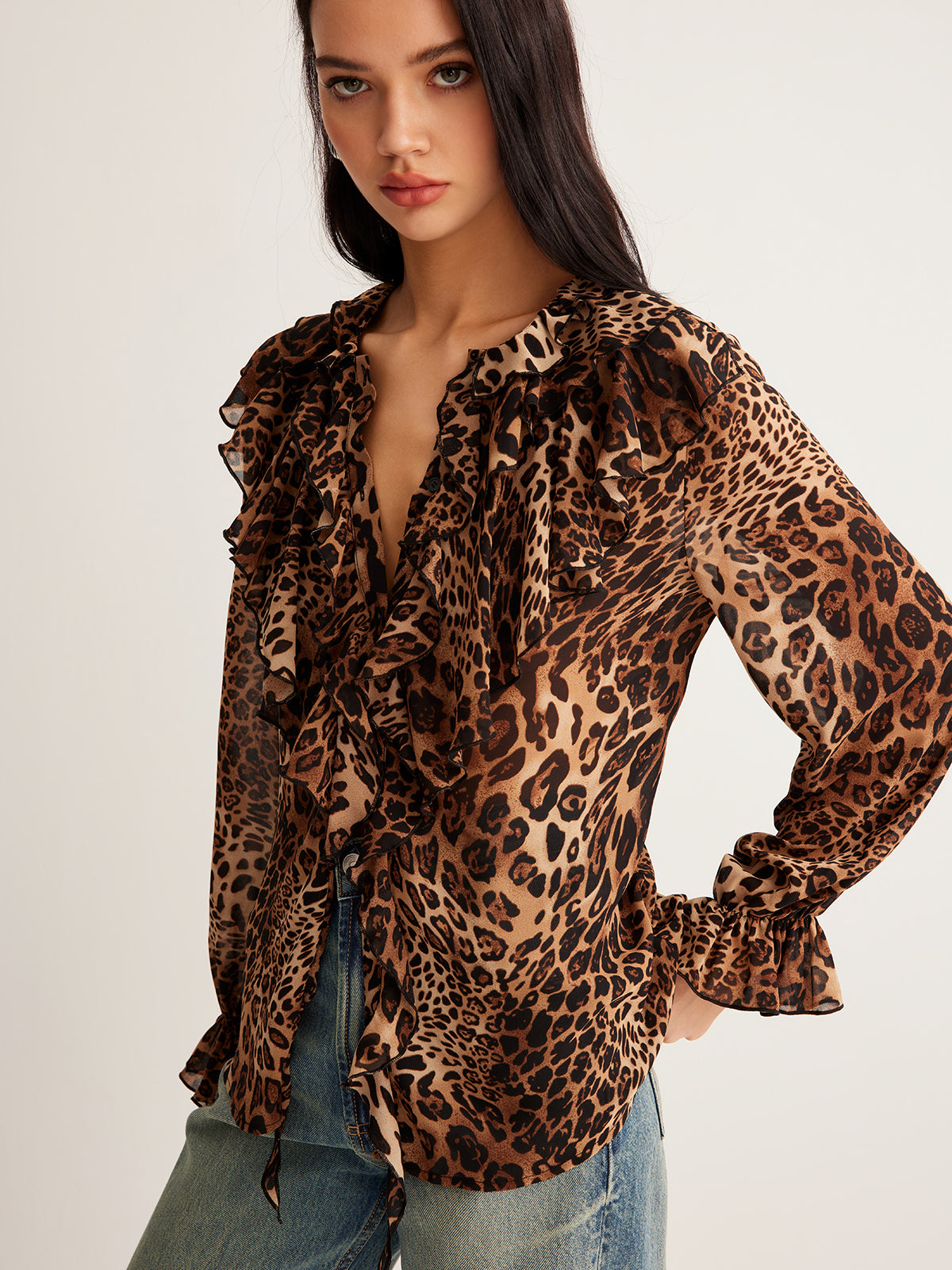 Leonie | Leopard gemustertes Ruffle-Shirt