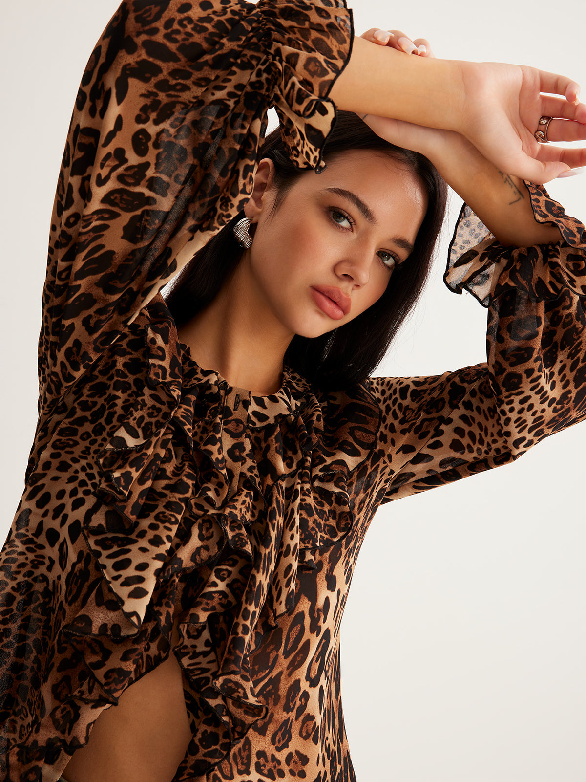Leonie | Leopard gemustertes Ruffle-Shirt