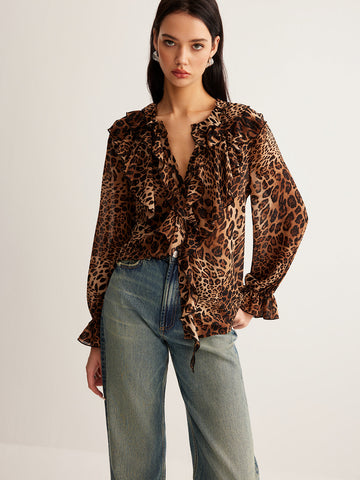 Leonie | Leopard gemustertes Ruffle-Shirt