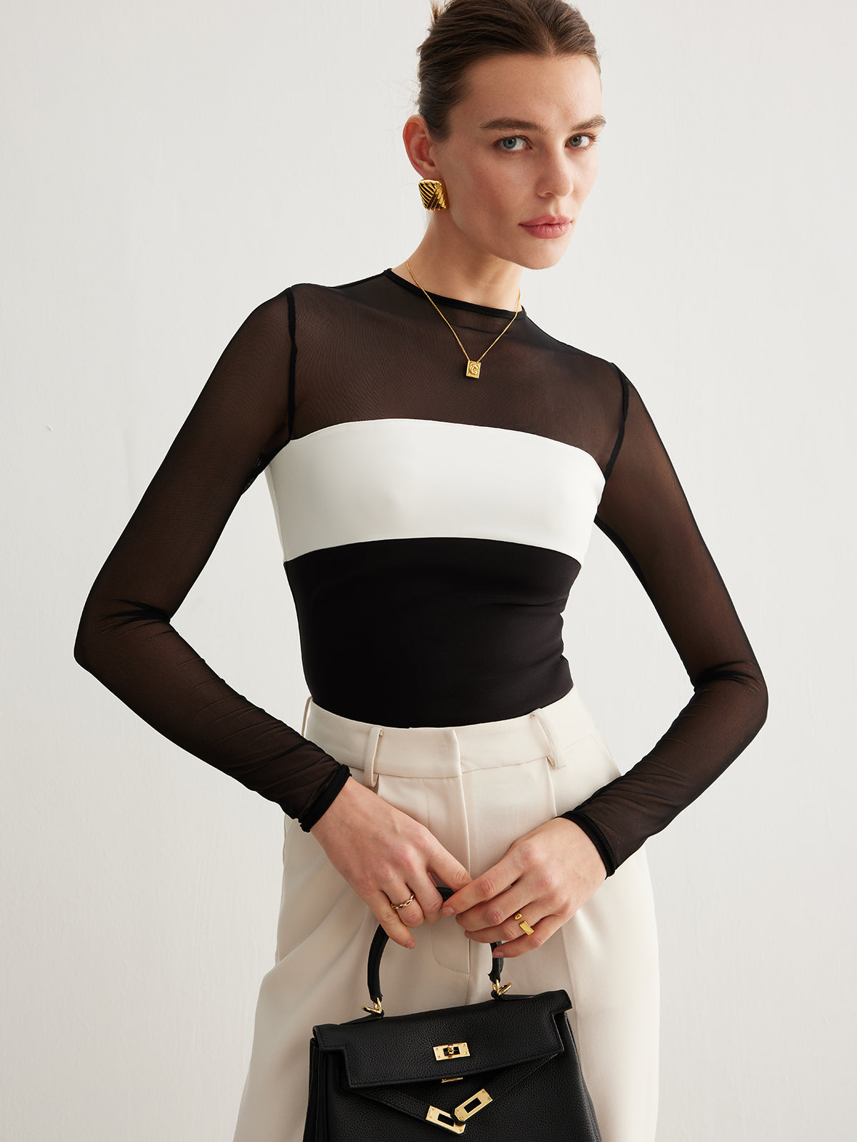 Lena | Tüll Farbblock Reißverschluss Oberteil