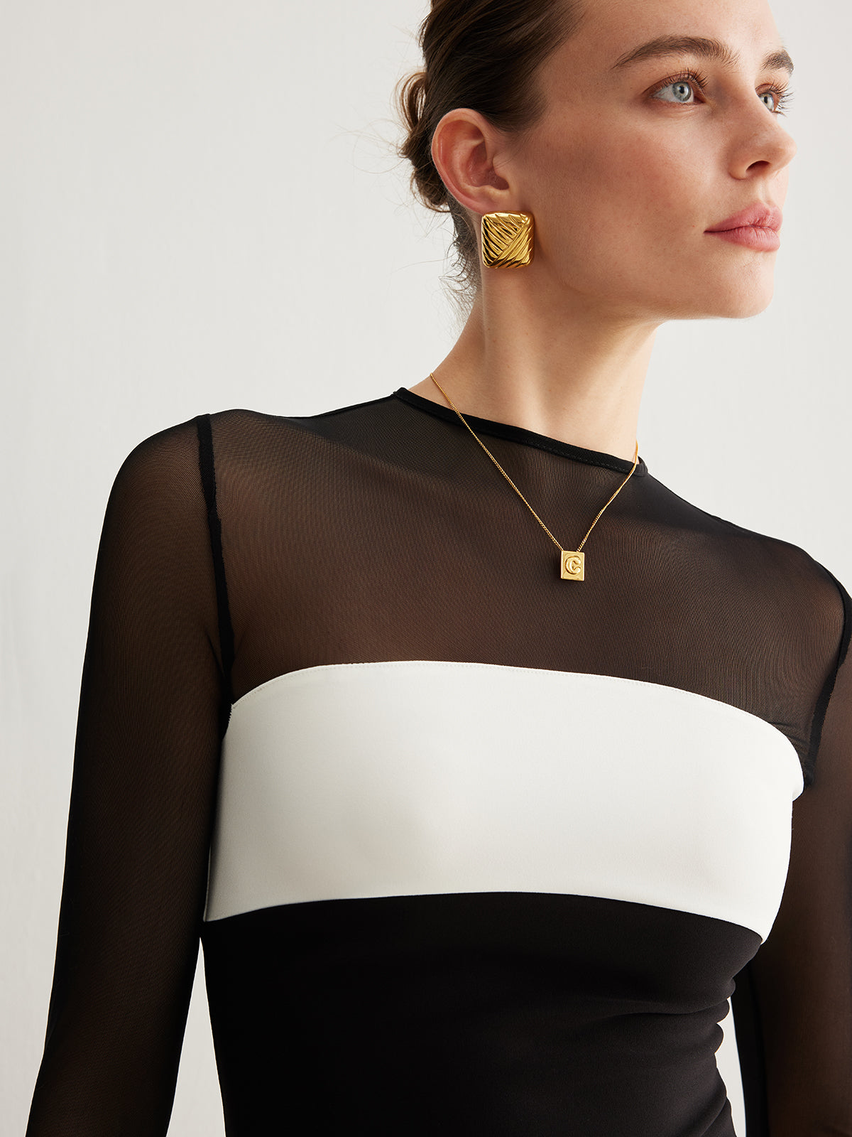 Lena | Tüll Farbblock Reißverschluss Oberteil