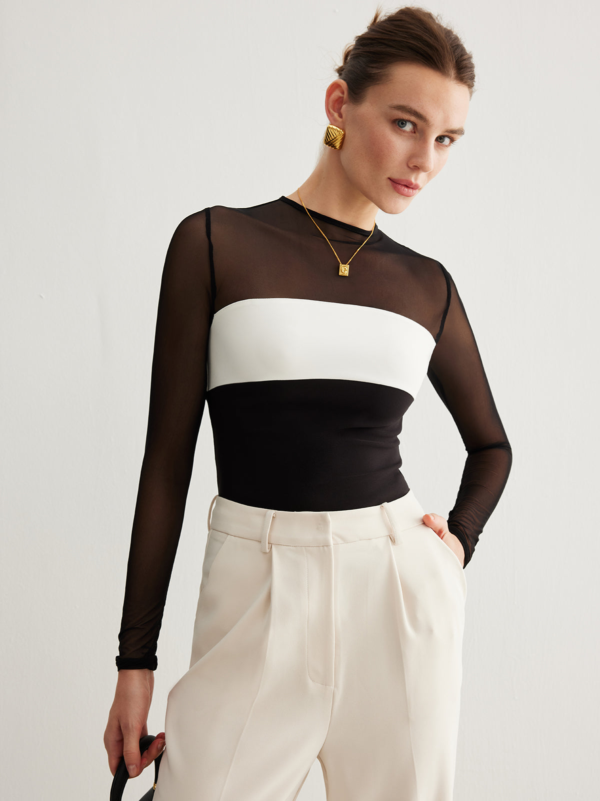 Lena | Tüll Farbblock Reißverschluss Oberteil