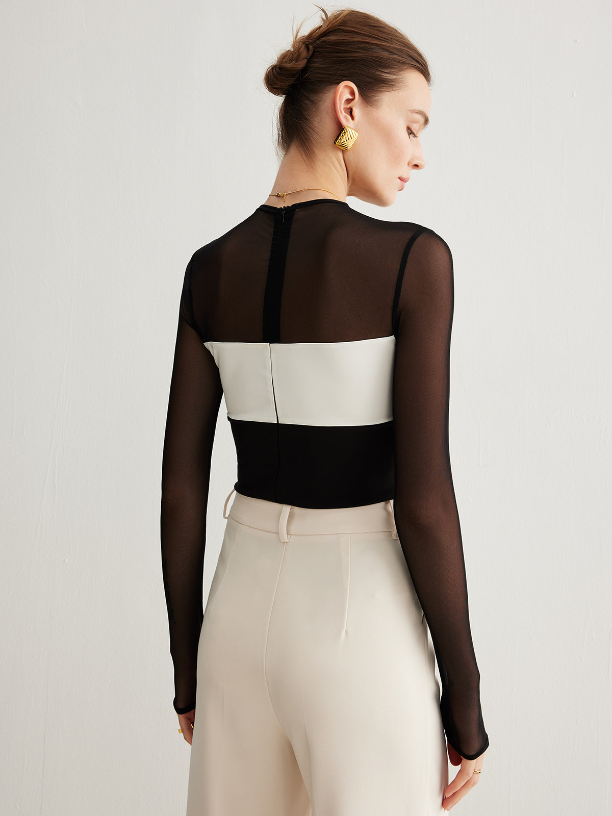 Lena | Tüll Farbblock Reißverschluss Oberteil