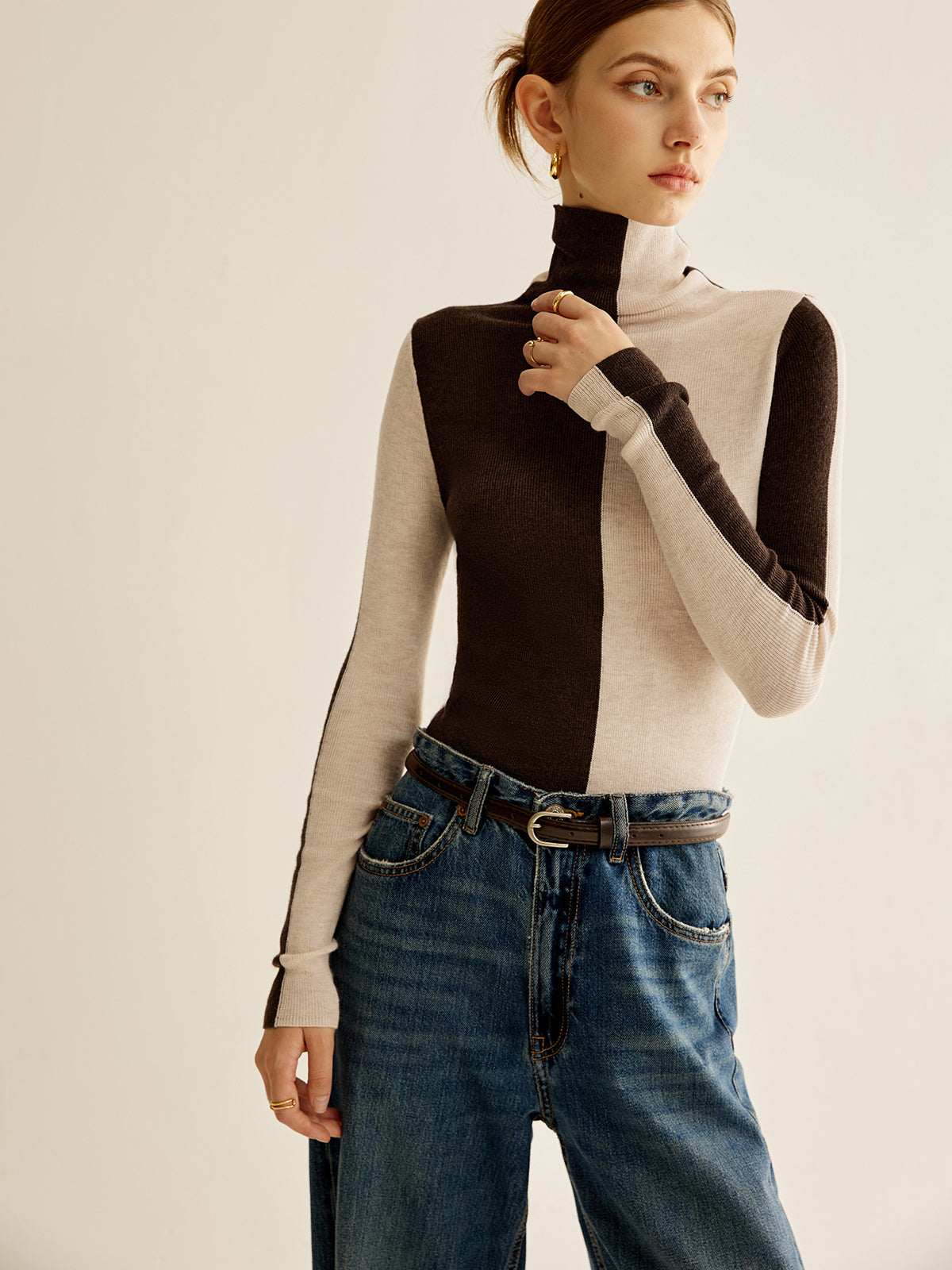 Anna | Rollkragenpullover im Farbblockdesign