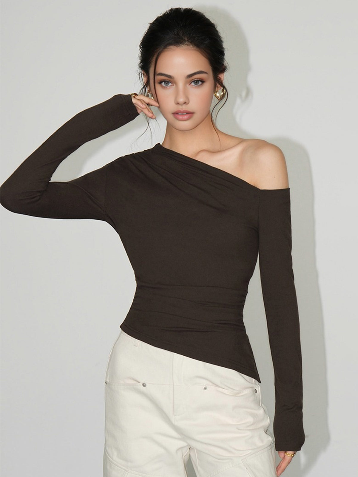 Mia | Asymmetrisches One-Shoulder Skinny Jersey Top