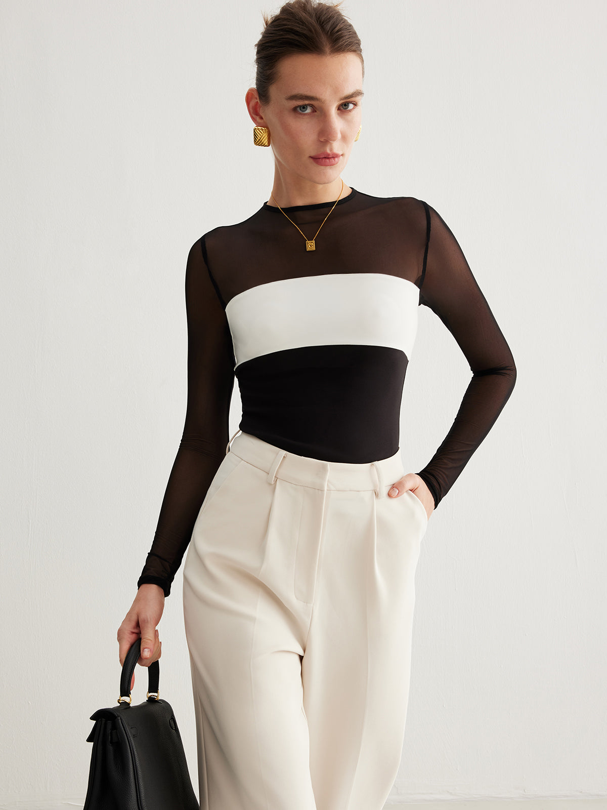 Lena | Tüll Farbblock Reißverschluss Oberteil