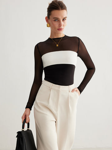 Lena | Tüll Farbblock Reißverschluss Oberteil