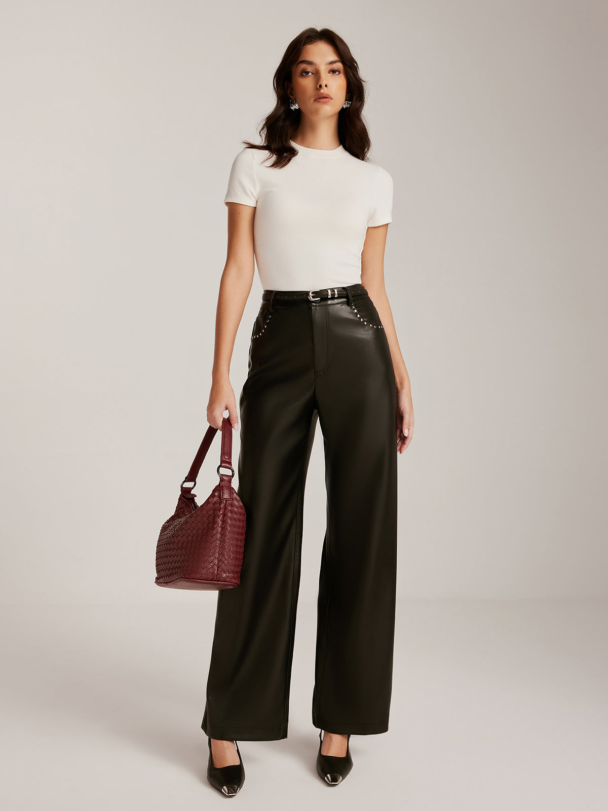 Laura | Trendige PU-Leder Hosen mit Nieten