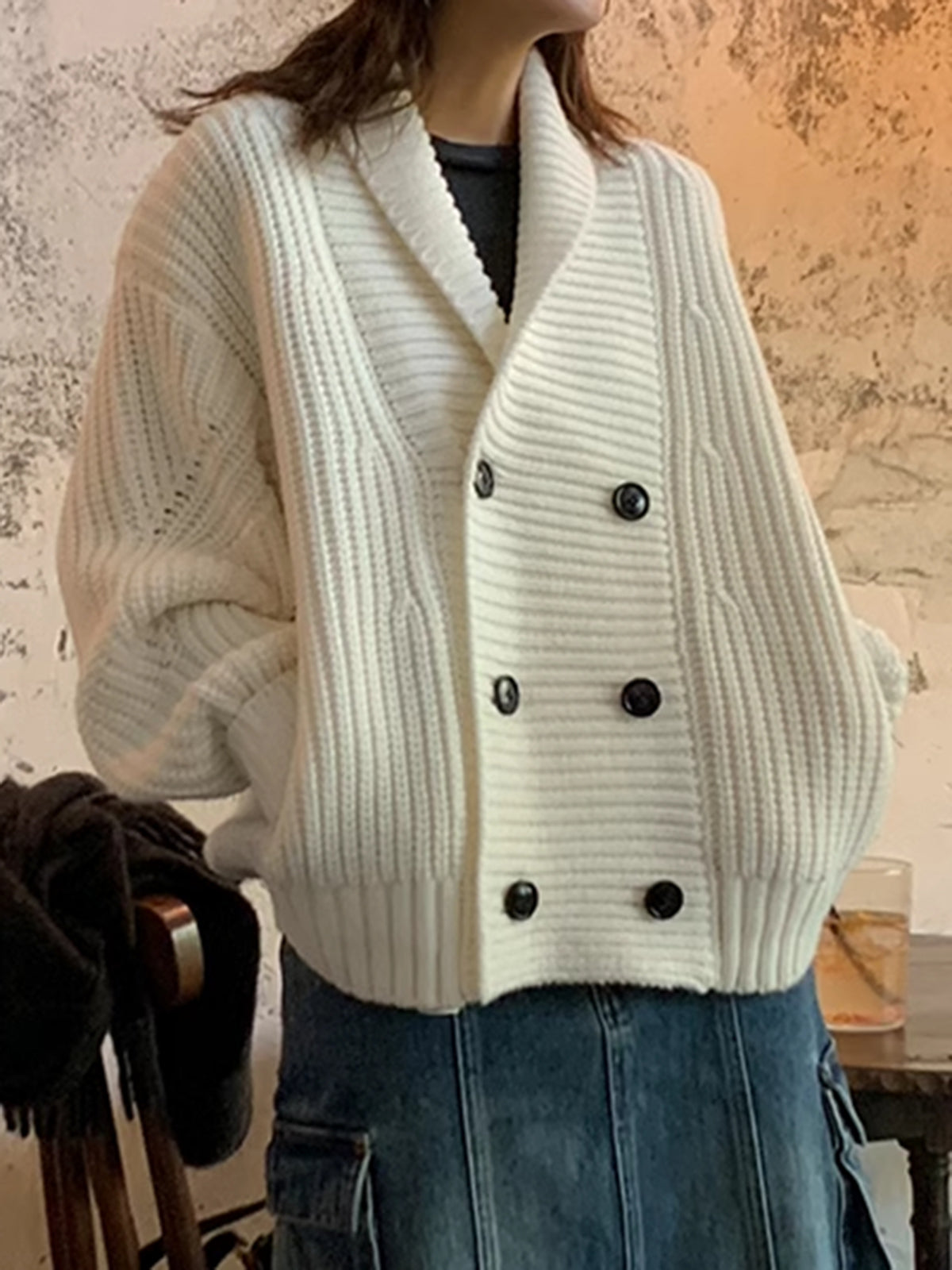 Max | Rippstrukturierter Knopfstrickmantel