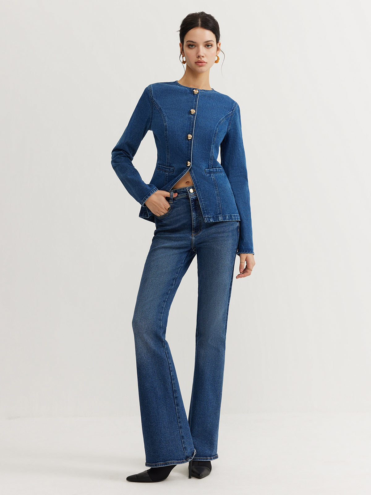 Clara | Elegante Denim Slim Bluse