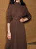 Amelie | Elegantes Faltenkleid mit Knoten und Stehkragen