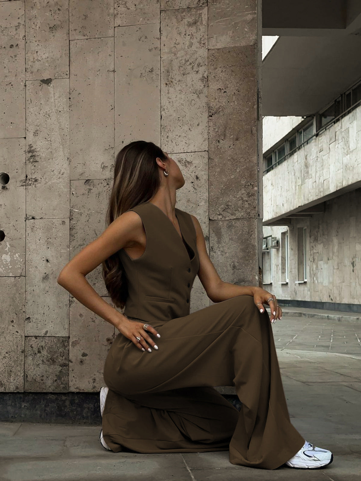 Jona | V-Ausschnitt-Weste mit Weitbein-Hosen Set