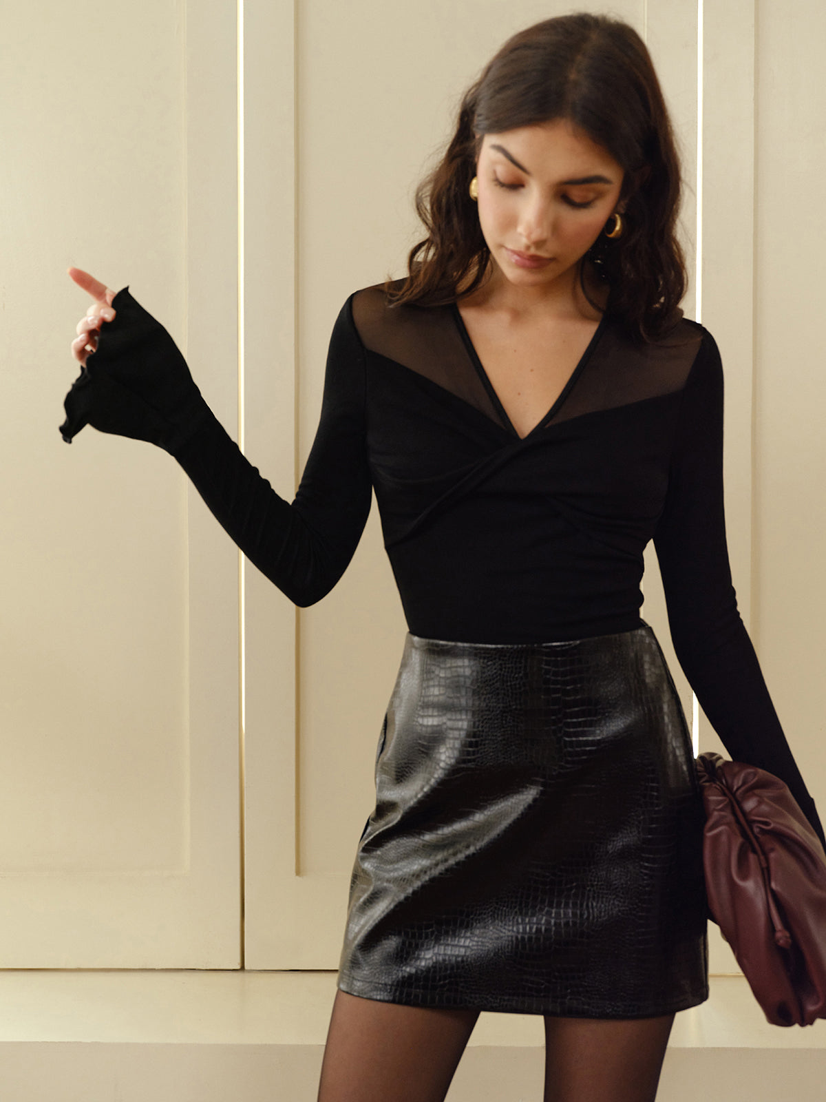 Laura | V-Ausschnitt Netzpaneel Cardigan