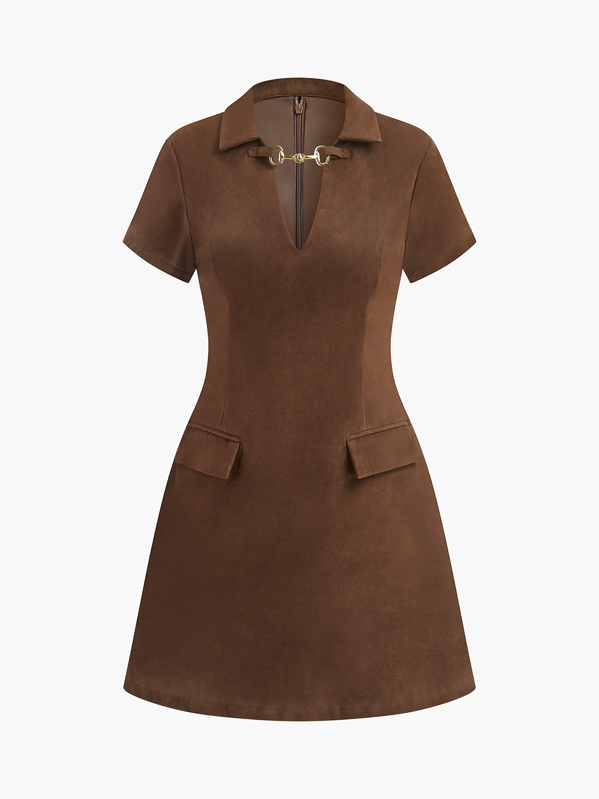 Clara | V-Ausschnitt Kurzarm Suede-Kleid