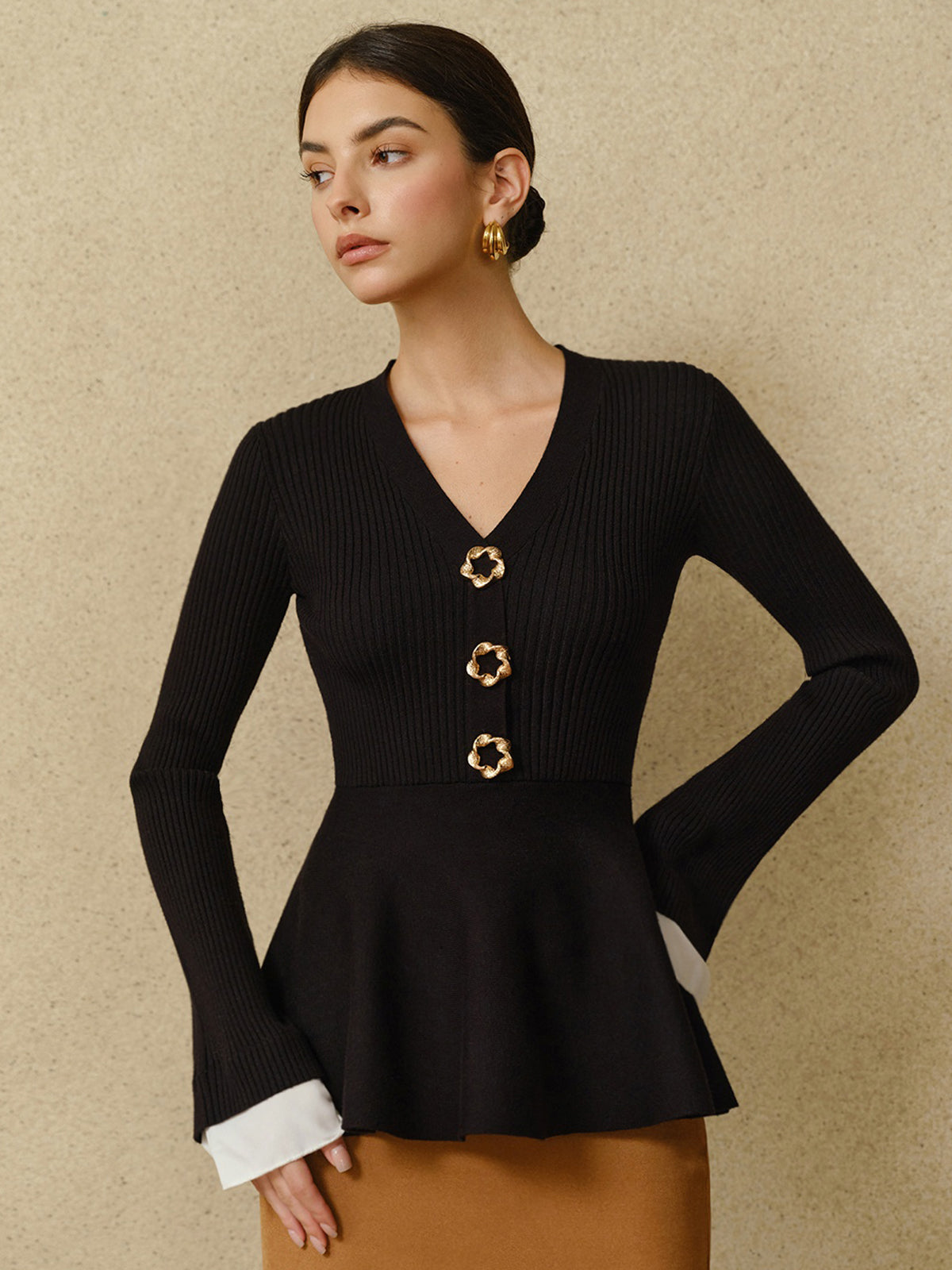 Mia | Rüschenshirt mit Kontrastbündchen