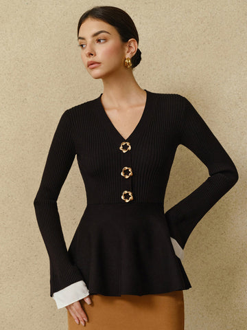 Mia | Rüschenshirt mit Kontrastbündchen