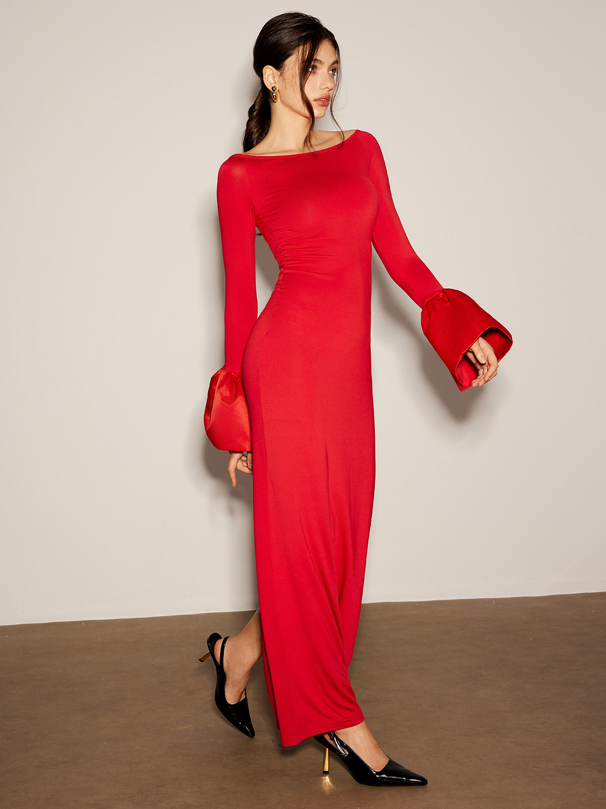 Clara | Glamouröses Satin Maxikleid mit Spalte