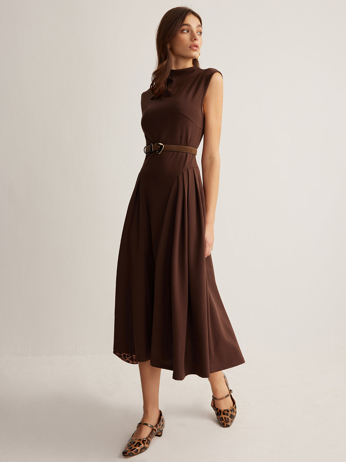 Clara | Ärmloses Plissiertes Midi-Kleid mit Taschen