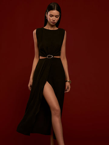 Clara | Plissiertes Kleid mit Metallring-Ausschnitt