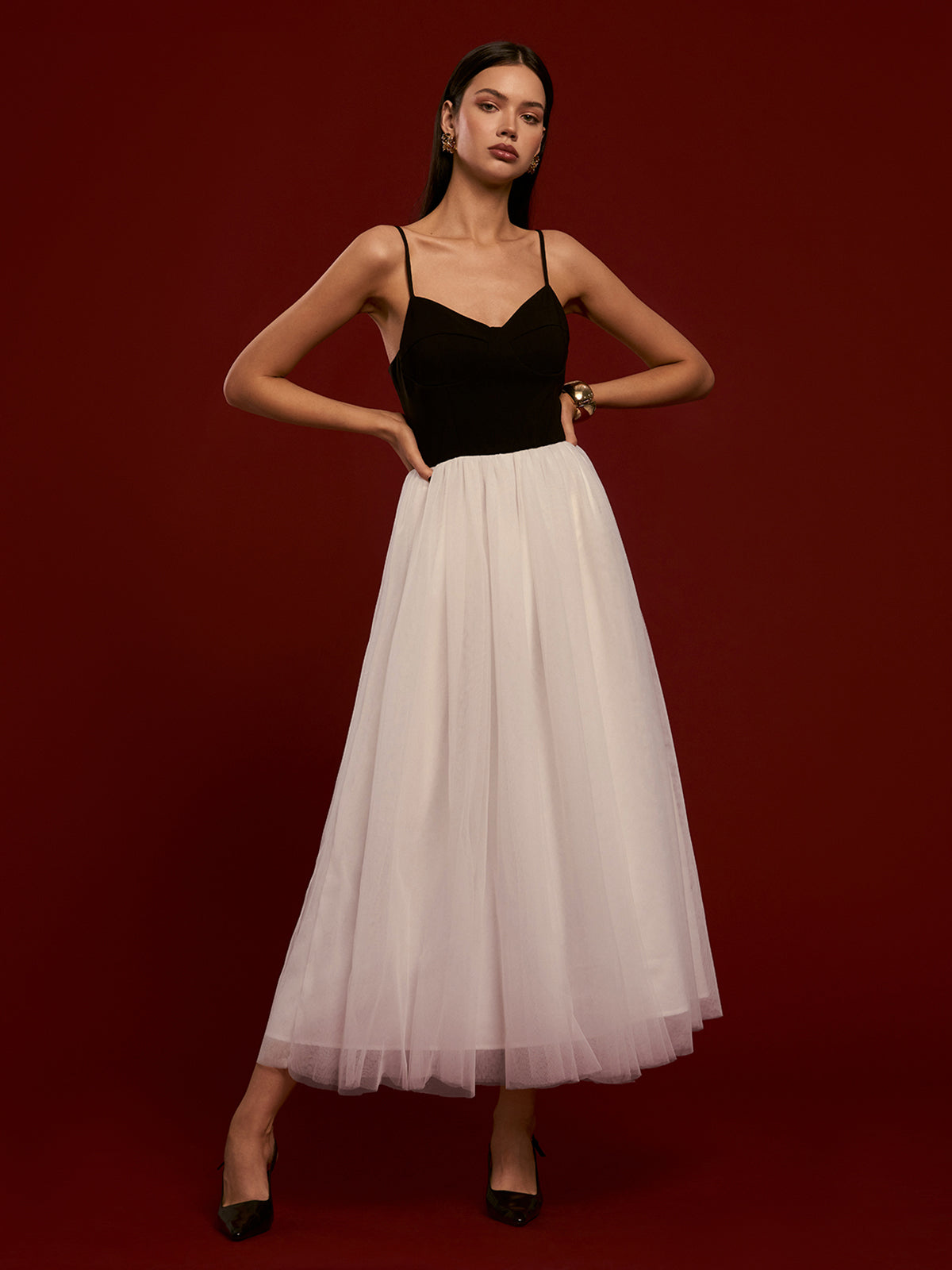 Clara | Zwei-Ton Mesh Cami Kleid