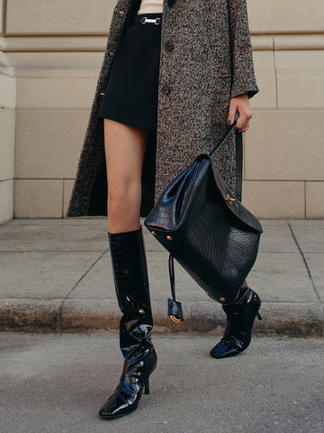 Elegante Stiefel | Krokodil-Prägung Kniehohe Stiefel